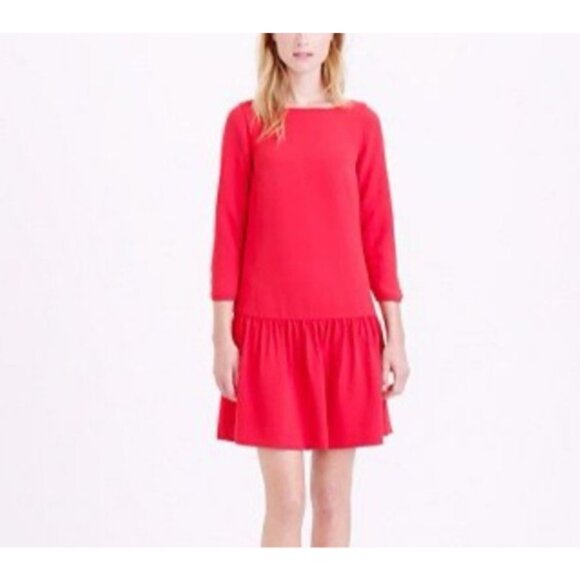 J Crew Shift Dress 6 T Tall 3/4 Red Long Sleeve Washable NEW NWT - Picture 4 of 14